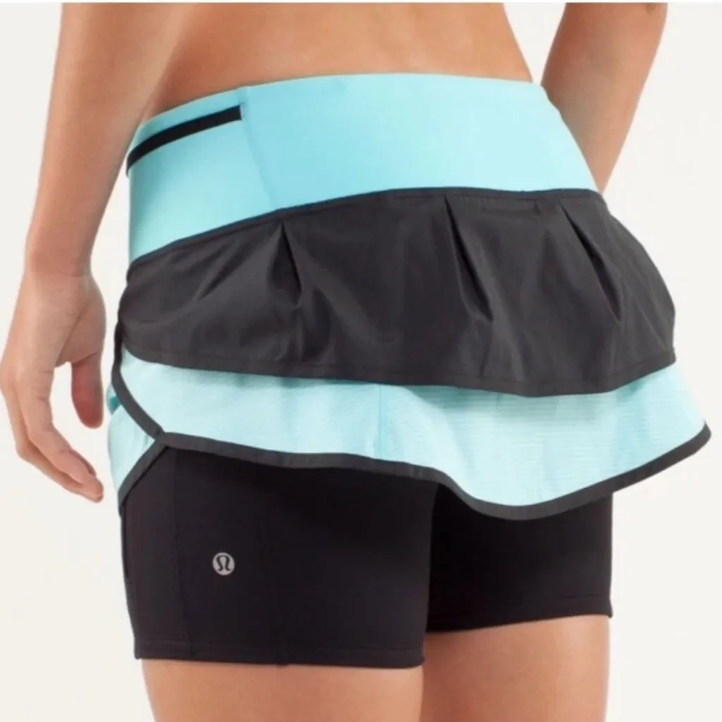 Lululemon Speed‎ Squad Ruffle Skort Shorts Blue Black Size 10 - Image 2