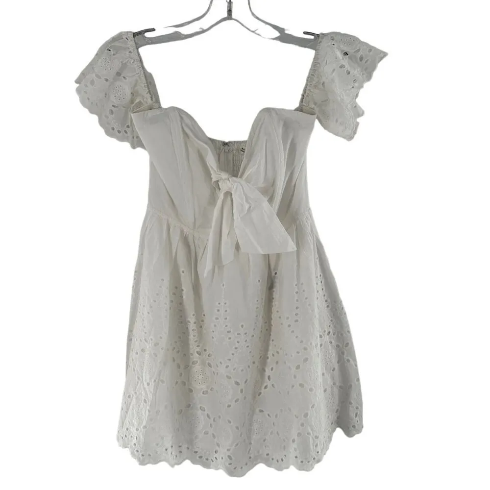 NEW/NWT Here Comes the Sun White Cotton Eyelet Off-Shoulder Mini Dress Size XS - Image 6