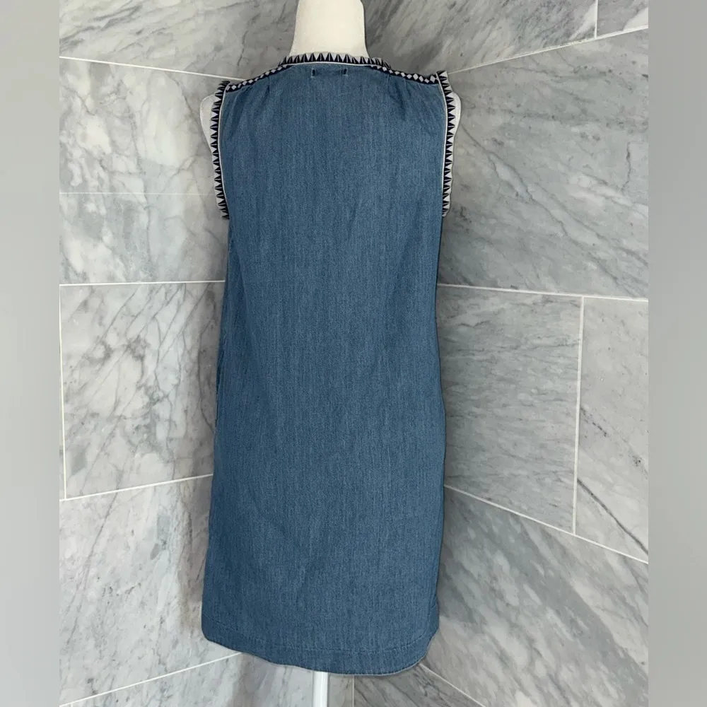 J CREW Washed Chambray Jacquard Print Trim Tie Neck Dress Size Small - Image 8