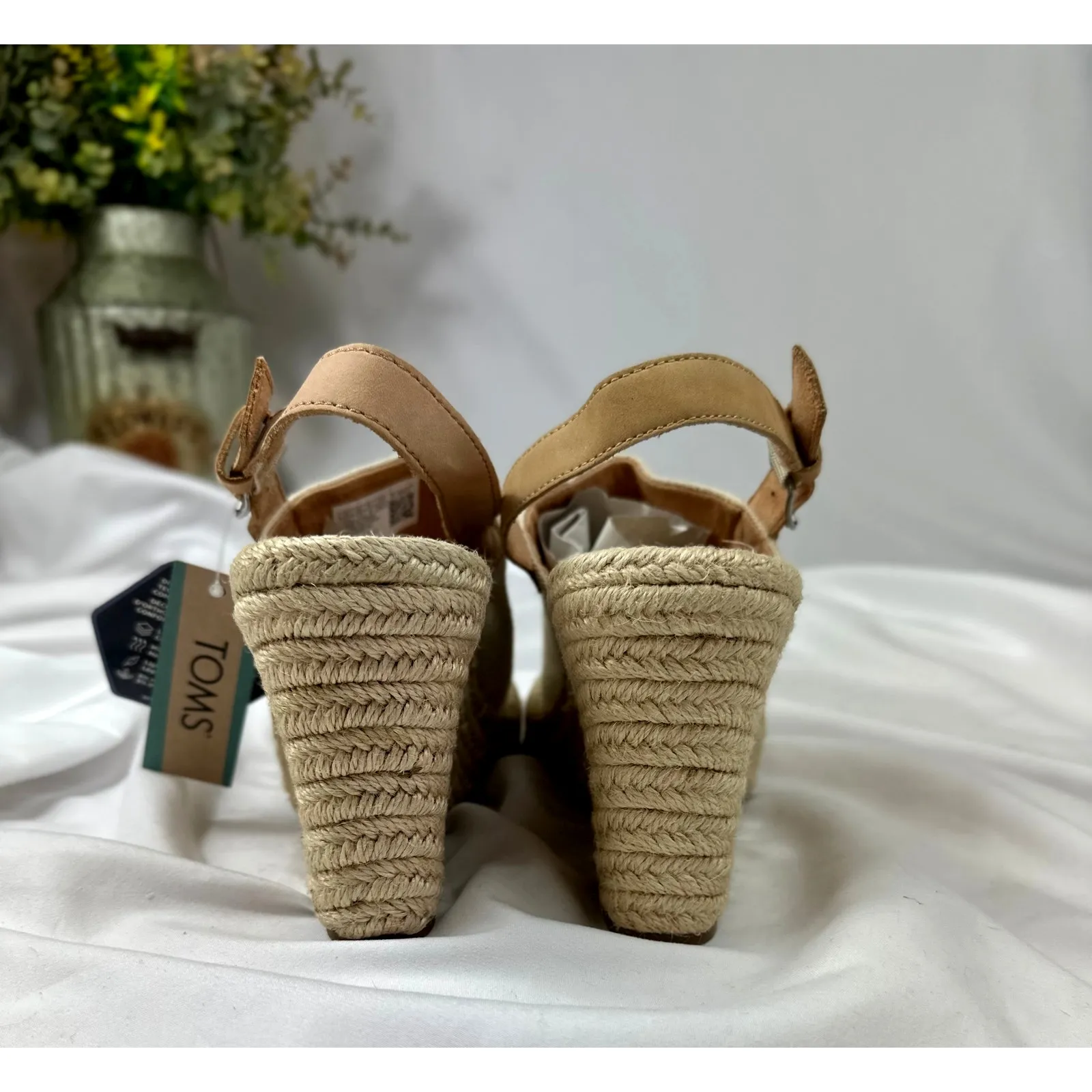 Toms Monica Slingback Platform Wedge Sandals Natural Canvas 9.5 - Image 13