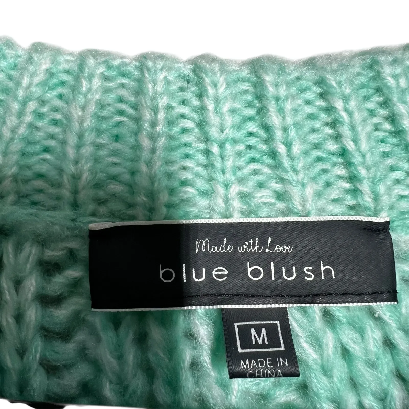 Blue Blush Mint Green Crochet Knit Sweater Women's Medium Loose Fit Open Knit - Image 5