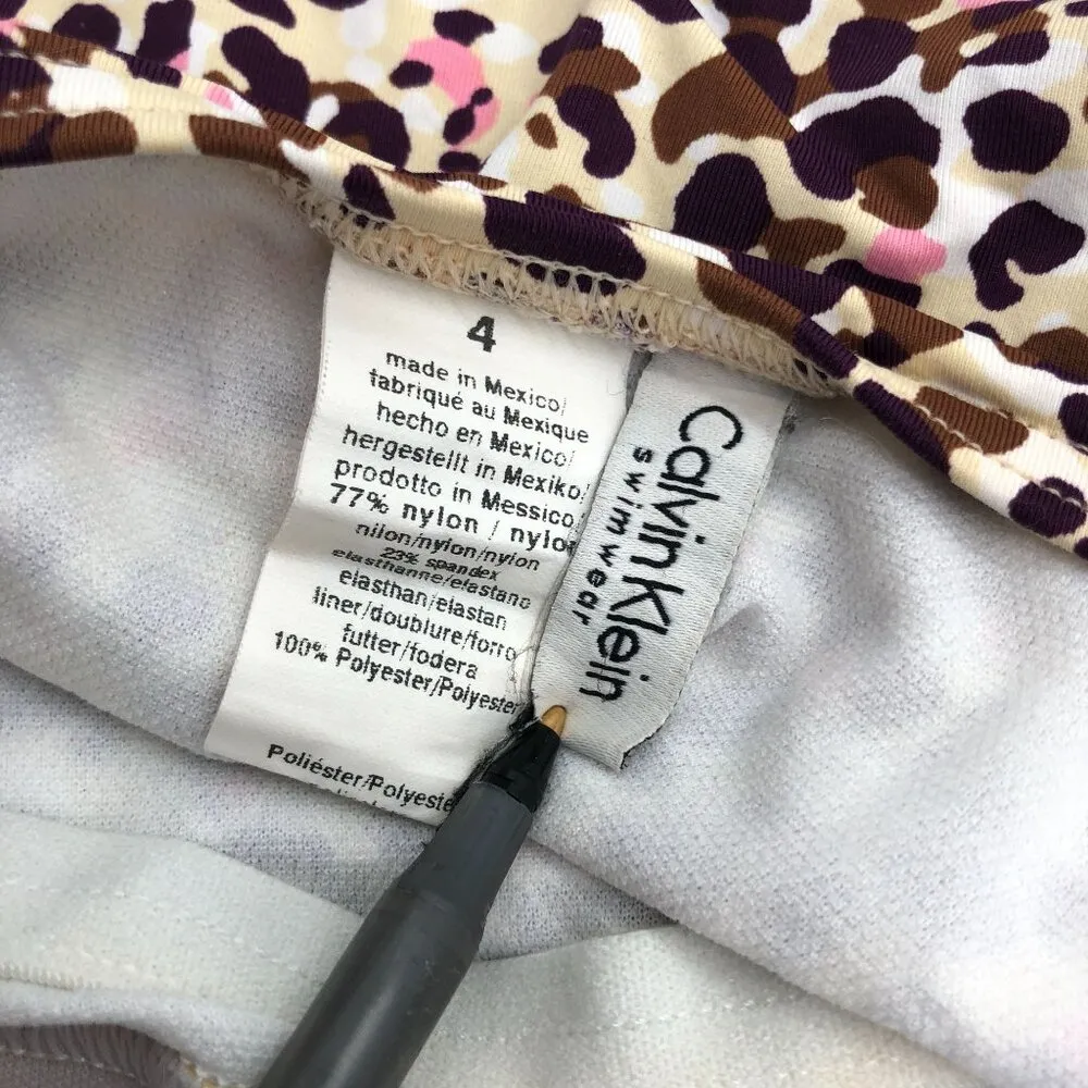 Calvin Klein Womens Leopard Print Swimsuit Molded Cups Brown Yellow Size 4 - Image 3