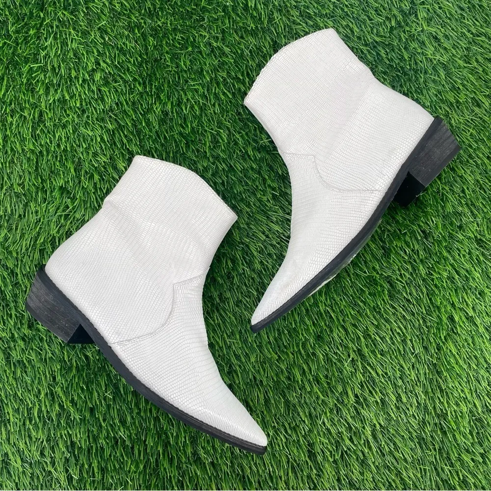 FREE PEOPLE NEW Luke Western White Croc Point Toe Zip Ankle Bootie Boot - Image 4