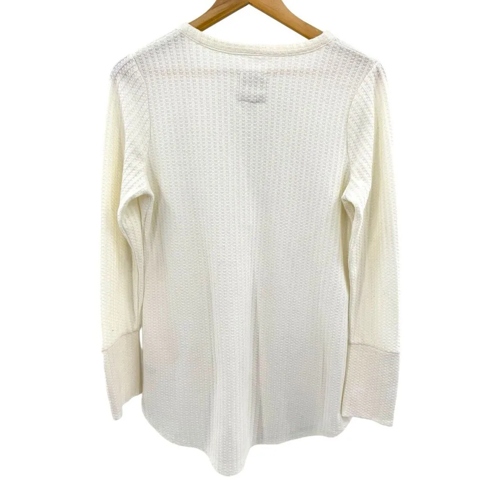CHASER Henley Shirt Womens Large Off White Thermal Waffle Knit V Neck‎ Top EUC - Image 5