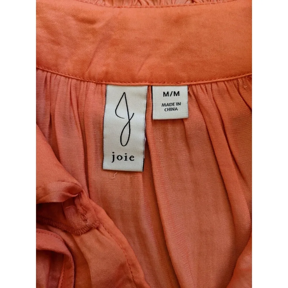Joie Ladies Orange Ruffle Neck Blouse Ties Career Boho Chic Preppy Peasant Med - Image 8