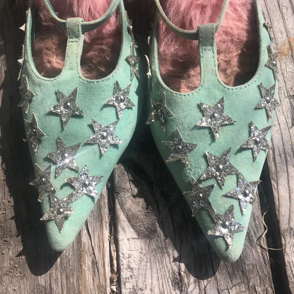 LILICIOUS a Japanese designer MINT/PINK ponity toes faux furshoes/size5,5.5 - Image 4