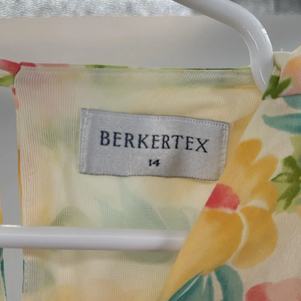 Vintage Floral Midi blouson pleated skirt tie front top dress secretary 14 Yellow - Image 10