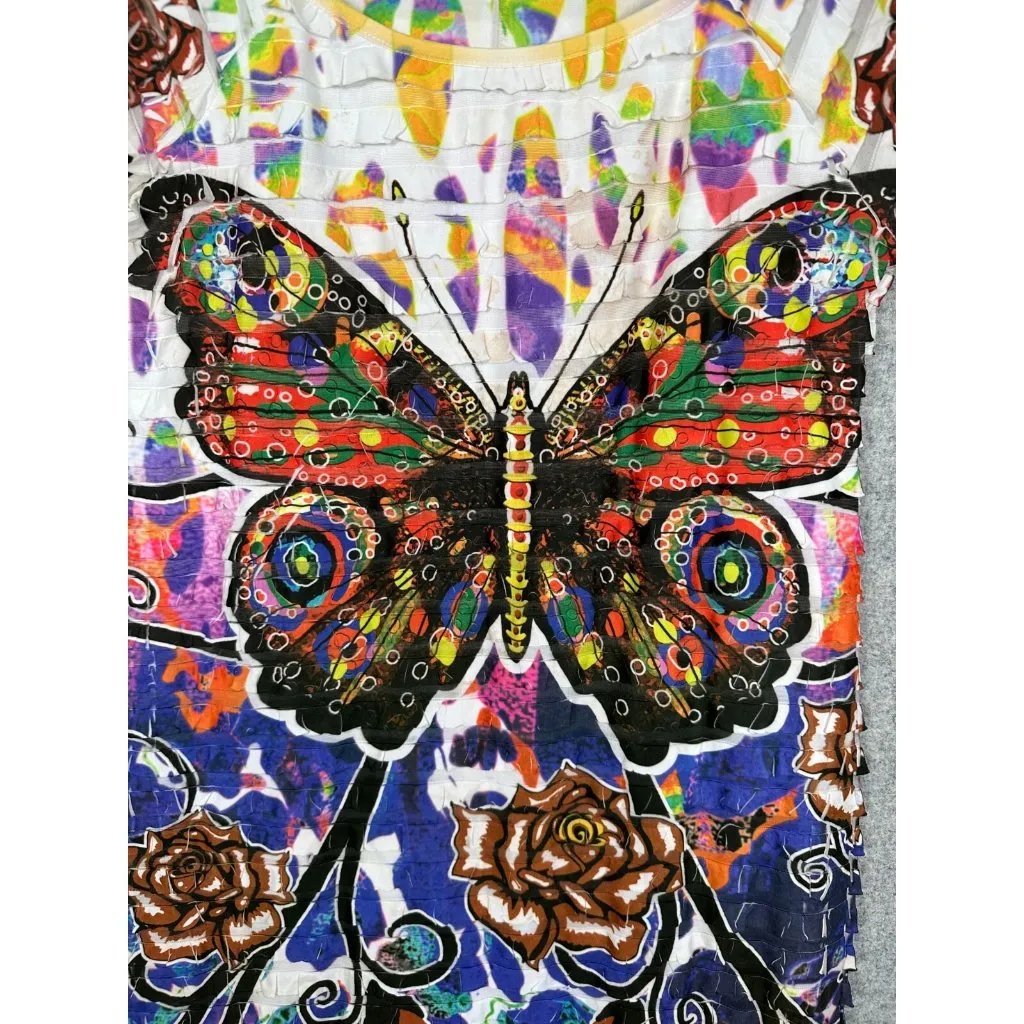 Moa Moa Womens Small Dress Butterfly Short Sleeve Y2K Multicolor Stretch Art - Image 8
