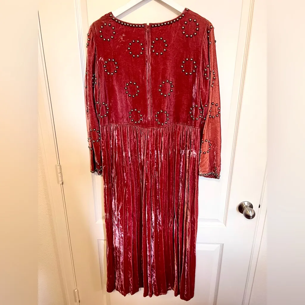 Vintage Double D Ranch Crushed Velvet
Dress Stud Detail Small Copper Red - Image 2