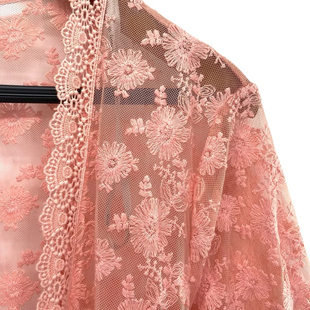 Pink Floral Embroidered Lace Kimono In Loom Boutique - Image 3