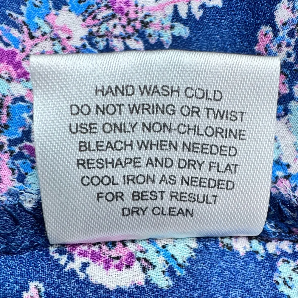 Pink Rose Henley Tank Top Women's L Blue Pink Teal Floral Crossback Shirt - Image 6