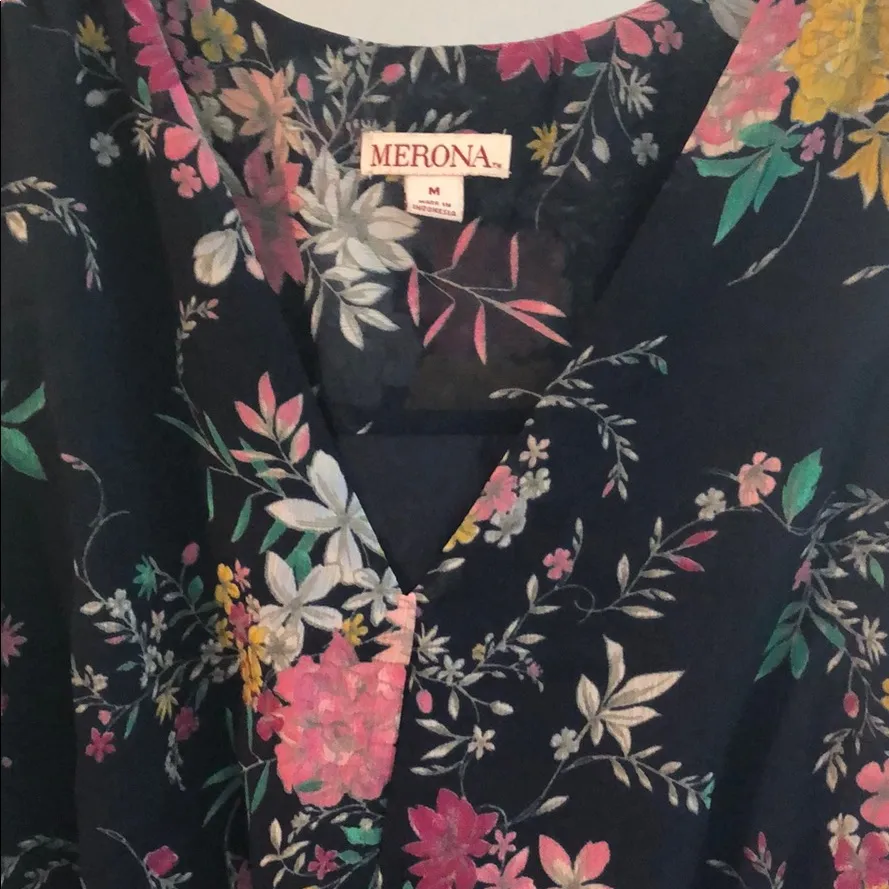 Merona Navy Floral Sleeveless Maxi Dress VNeck Tiered‎ Ruffle Boho Size M - Image 5