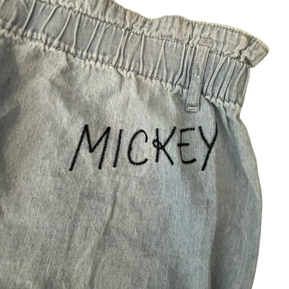 Disney X Junk Food Mickey Chambray Pants Size Large Womens Elastic Waist Cropped Blue - Image 2