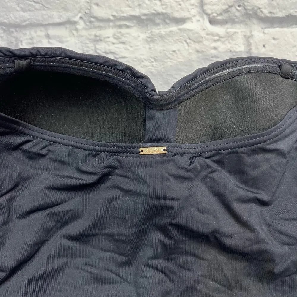 Anne Cole Black Twist-Front Ruched Bandeau Slimming One-Piece Swimsuit 6 New - Image 5