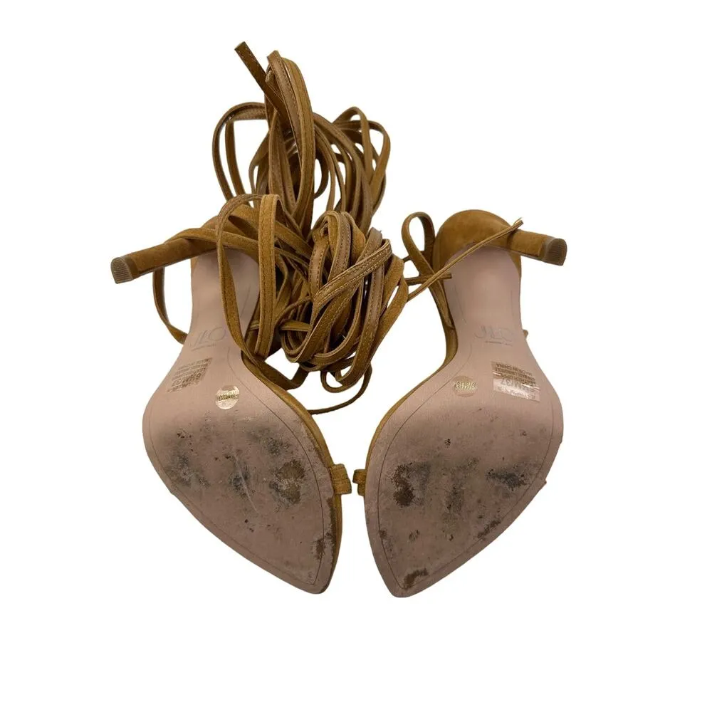 JLO - Jennifer Lopez Lincoln Heeled Sandal in Suede Brown Golden Desert - Image 4