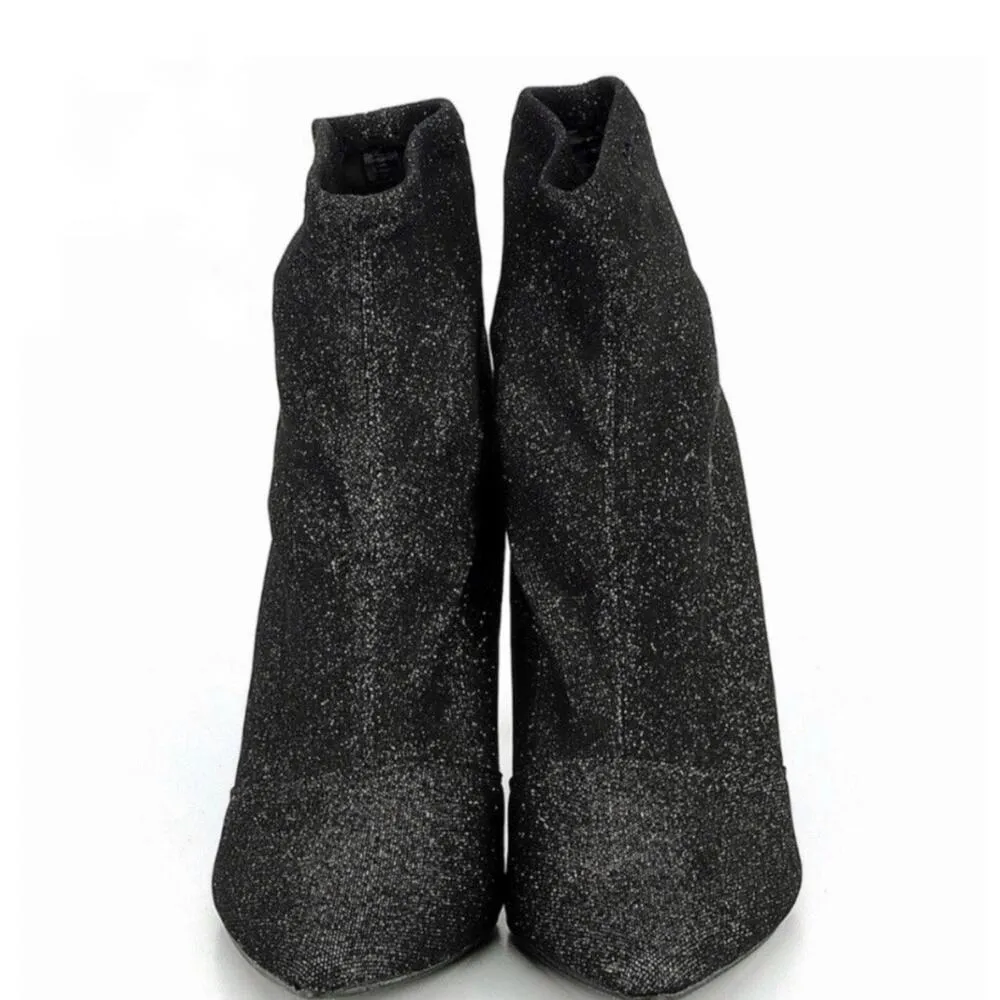 Brash 9 Booties Black Glitter Pointed Toe Pull On Sock Boots Stiletto Heel Spicy - Image 3