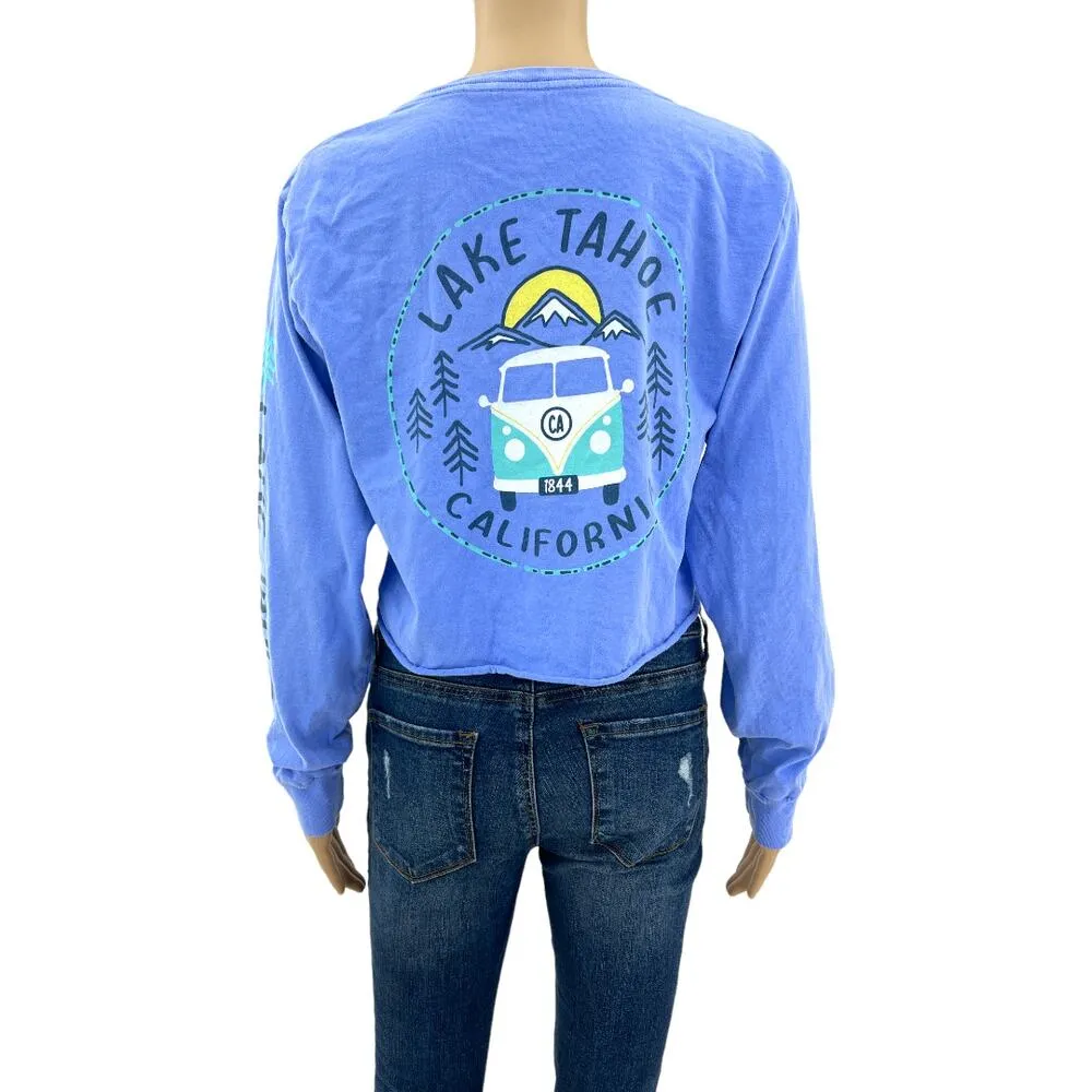 Blue 84 SMALL Blue Lake Tahoe California Long Sleeve Crop Tee Shirt T-Shirt - Image 5