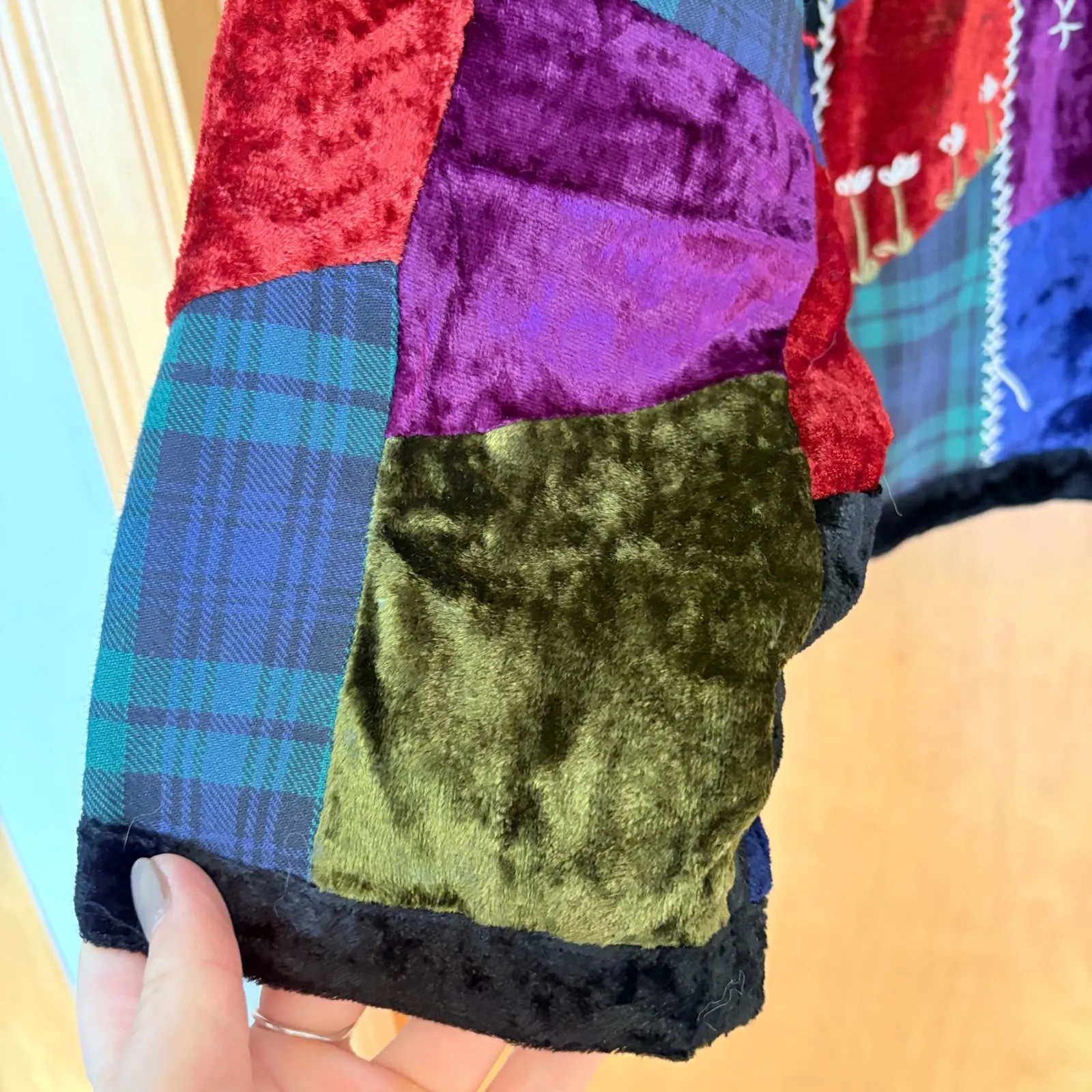 Bedford Fair Patchwork Velvet Plaid Button Down Jacket Women's L Colorful Black Size L - Image 5