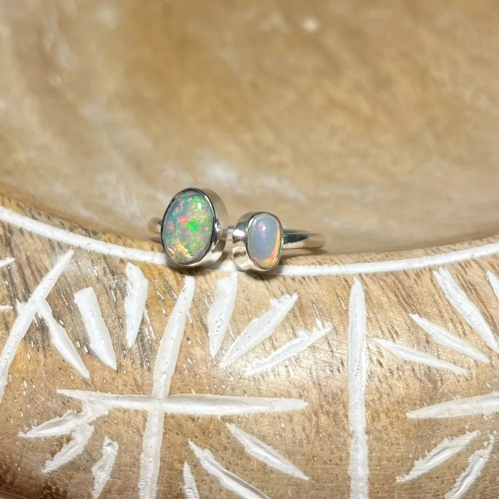 NWOT Two Stone Ethiopian Opal 925 Sterling Silver Adjustable Ring - Image 3