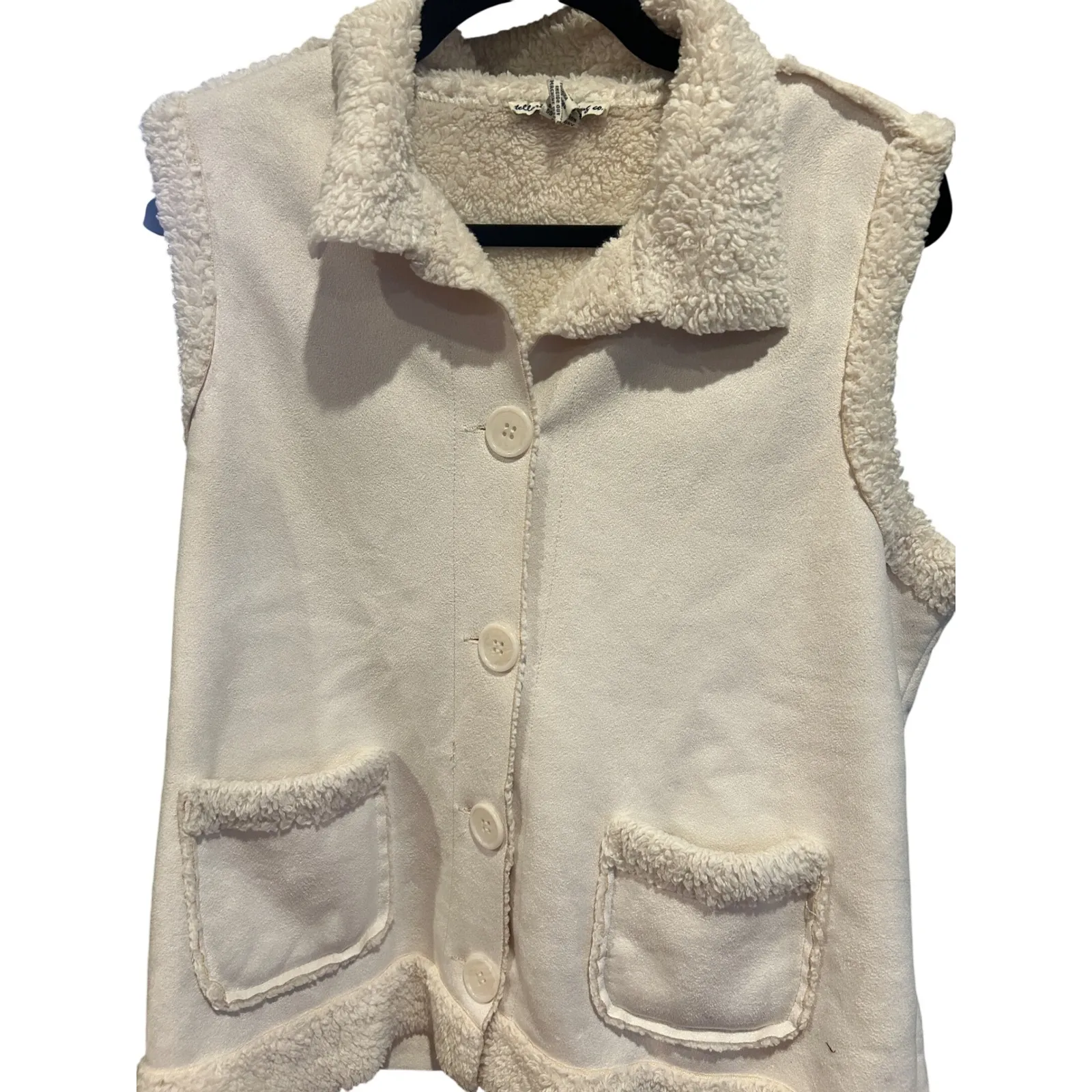 Faux Suede Sherpa Vest Large Sleeveless Button‎ Up Pockets Winter Warm Cozy - Image 4
