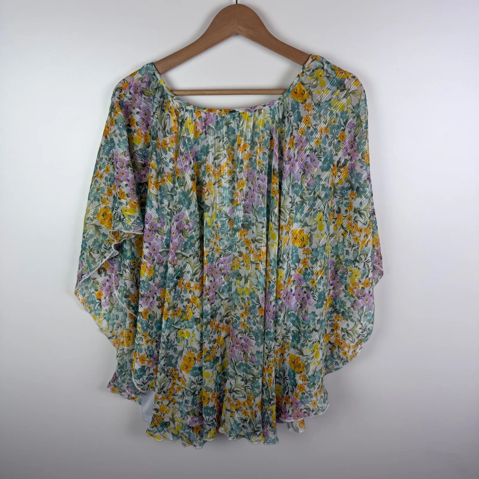 Cato Floral Ruffle Sleeve Chiffon Blouse Size 22/24W Multicolor Pastel Feminine - Image 4