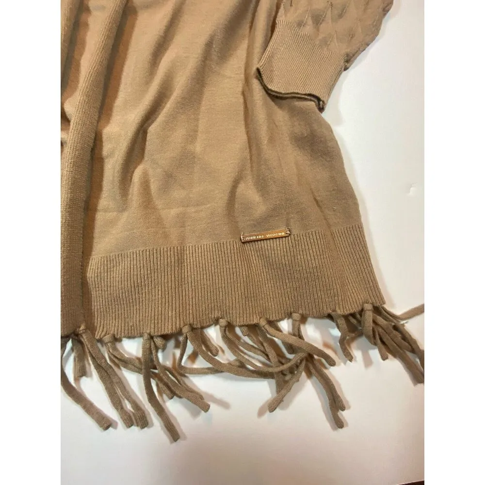 Adrienne Vittadini‎ Womens Tan Cardigan Open Front Fringe Trim Size Small NEW - Image 2