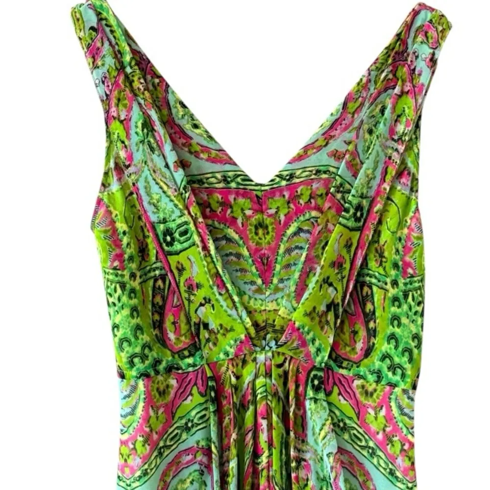YOANA BARASCHI Silky Sleeveless Maxi Dress Paisley Boho Print Multi Color Size 8 - Image 7