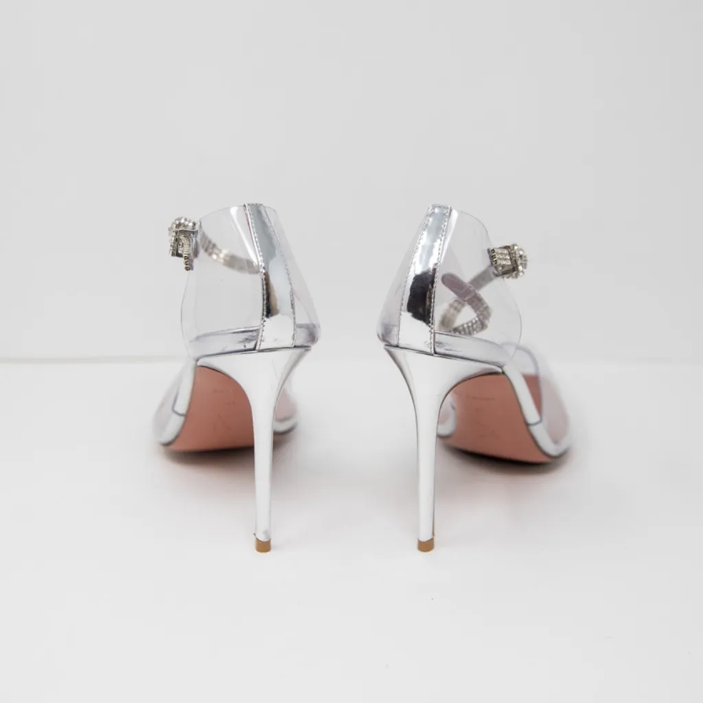 Amina Muaddi Ursina Crystal Jewel Embellished Ankle Strap Clear Pumps High Heels - Image 4