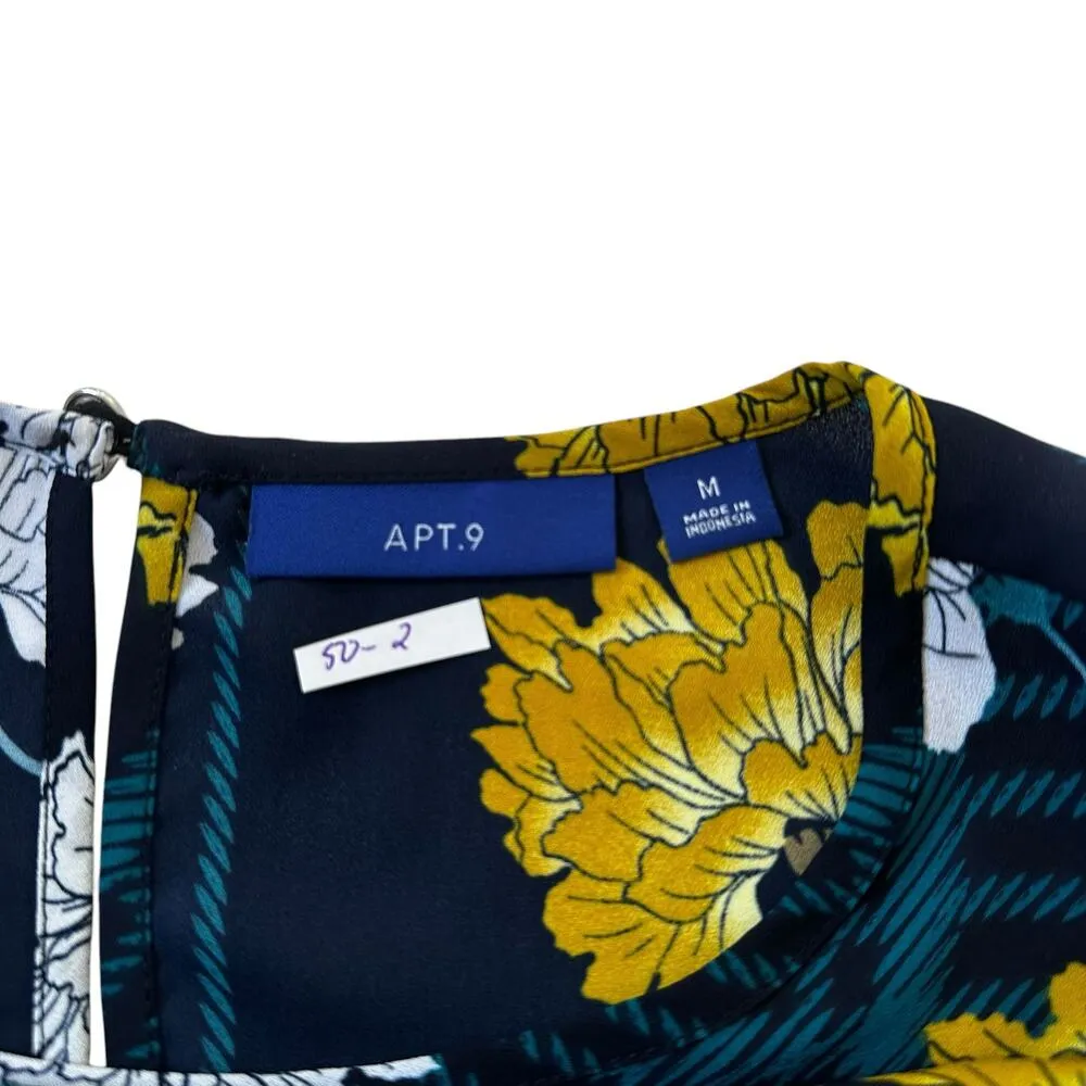 Apt. 9 Blue & Yellow Floral Shirt Women Size Medium | 50-2 - Image 4