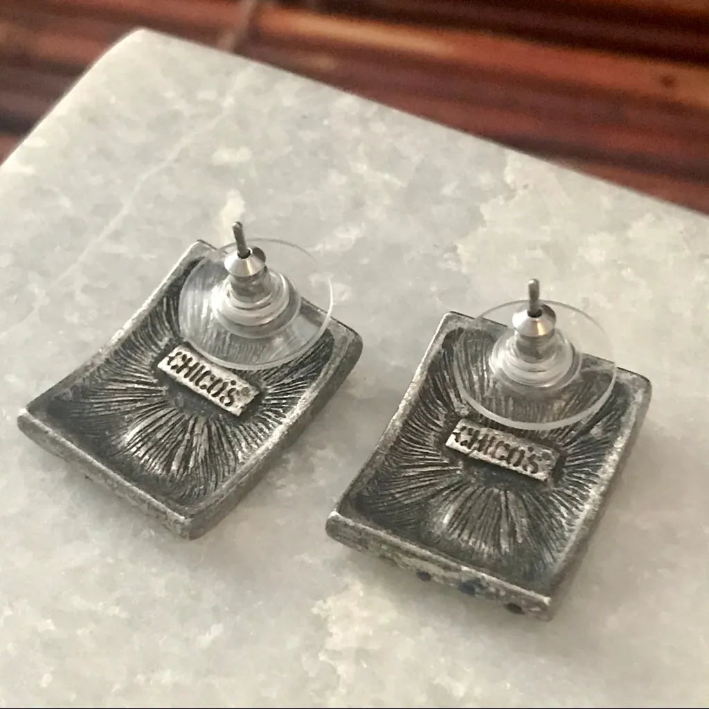 Chico's Chico’s Earrings Silver Tone Blue & Yellow Stones - Image 3