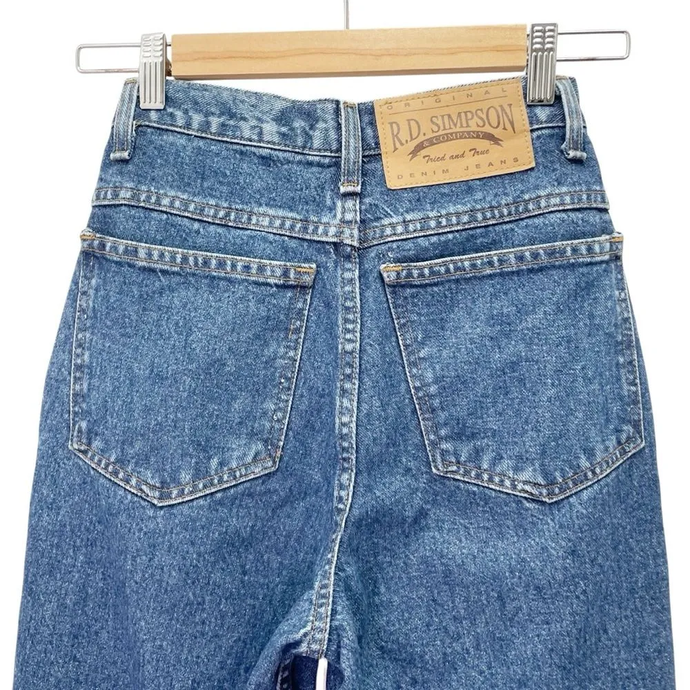 Vintage R.D. Simpson High Rise Mom Jeans Size 3 24 Waist Tapered Leg 100% Cotton Blue - Image 7