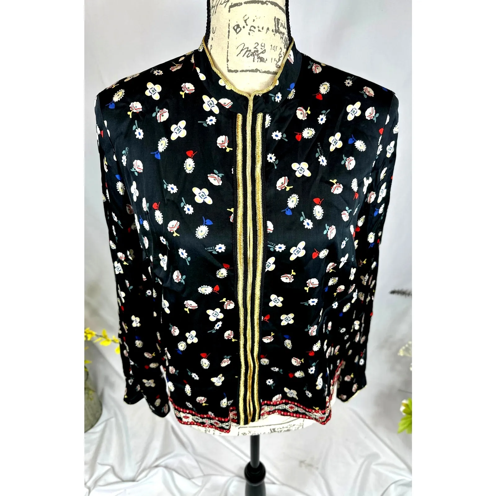 Zadig & Voltaire Vendrix Floral-Print Open-Front Jacket 38 (M) Black Multi - Image 9