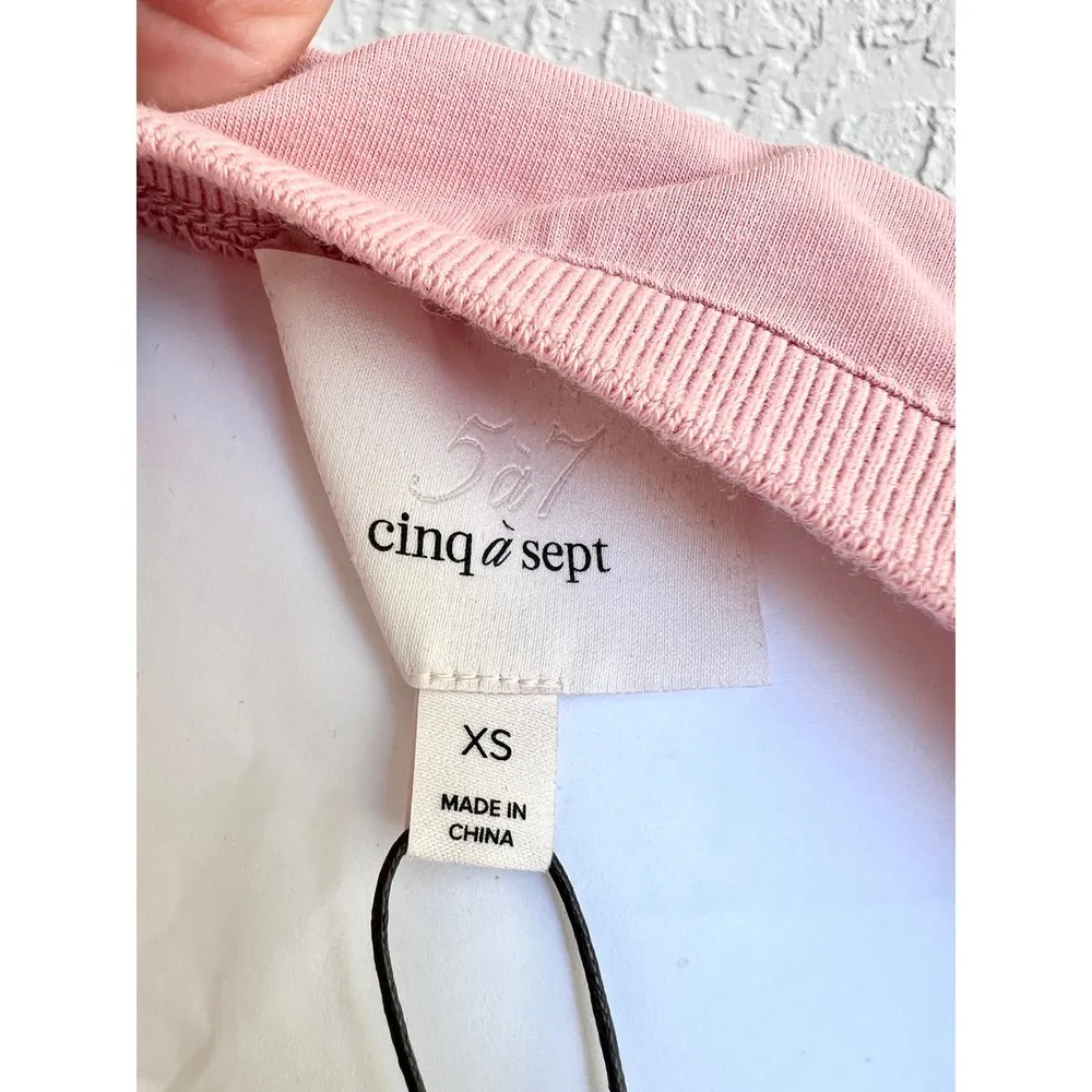 NWT Cinq A Sept Short Sleeve Zoie Feather Trimmed Crew Neck Top Pink Women's XS - Image 7