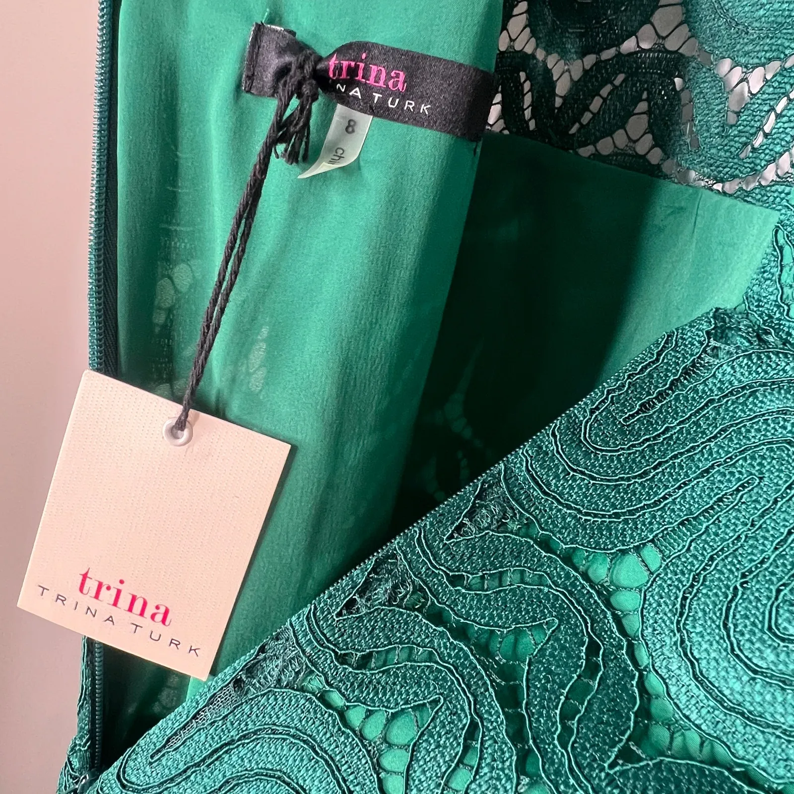 Trina Turk Mai Tai Emerald Lace Sheath Dress Size 8 - Image 7