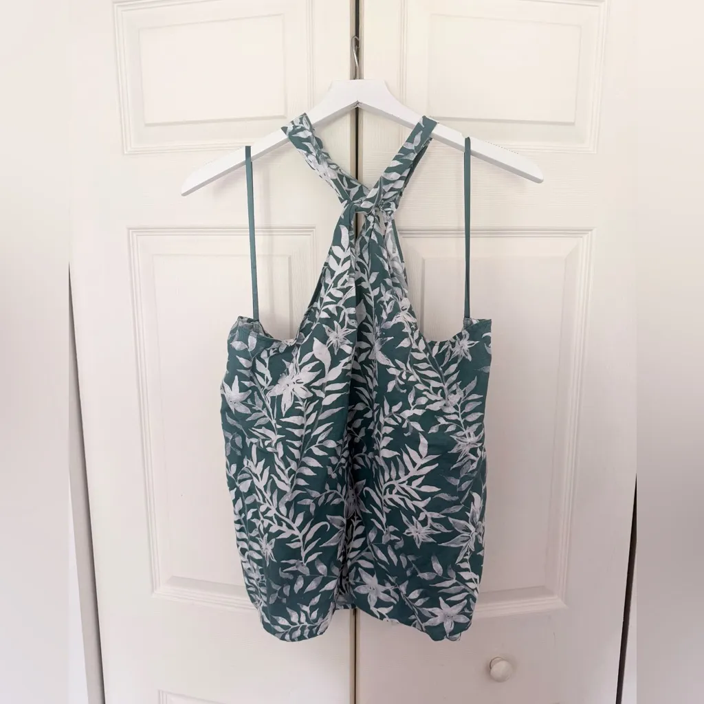 NWT LOFT Halter Neck Tank Top Palm Leaf Tropical Flower Print Linen Size XXL - Image 2