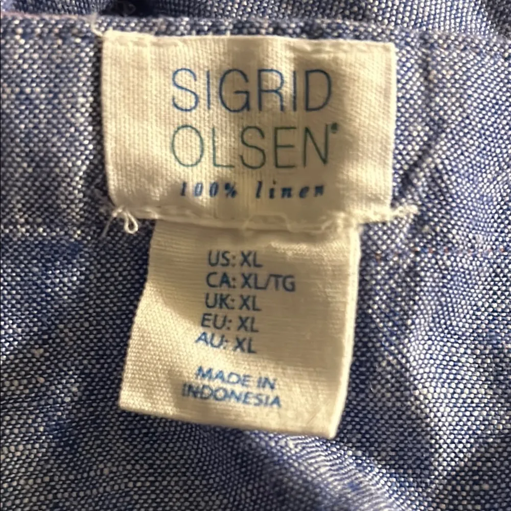 Sigrid Olsen Dress Linen Sleeveless Shift Sheath Split Neckline Blue Pink XL - Image 5