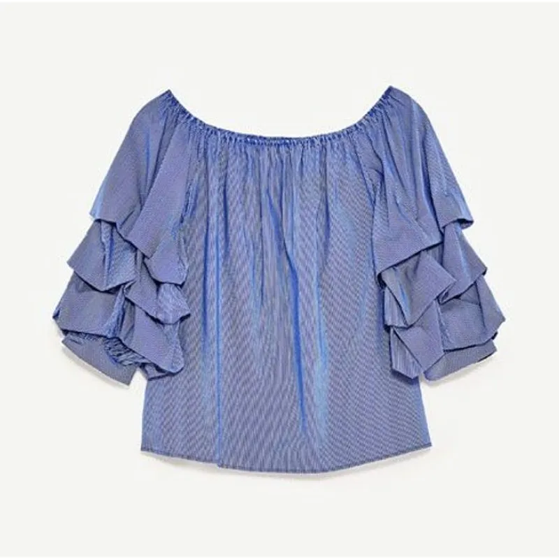 Zara Woman Boho Cottagecore Puff Sleeve Off Shoulder Ruffle Top XS Whimsical - Image 2