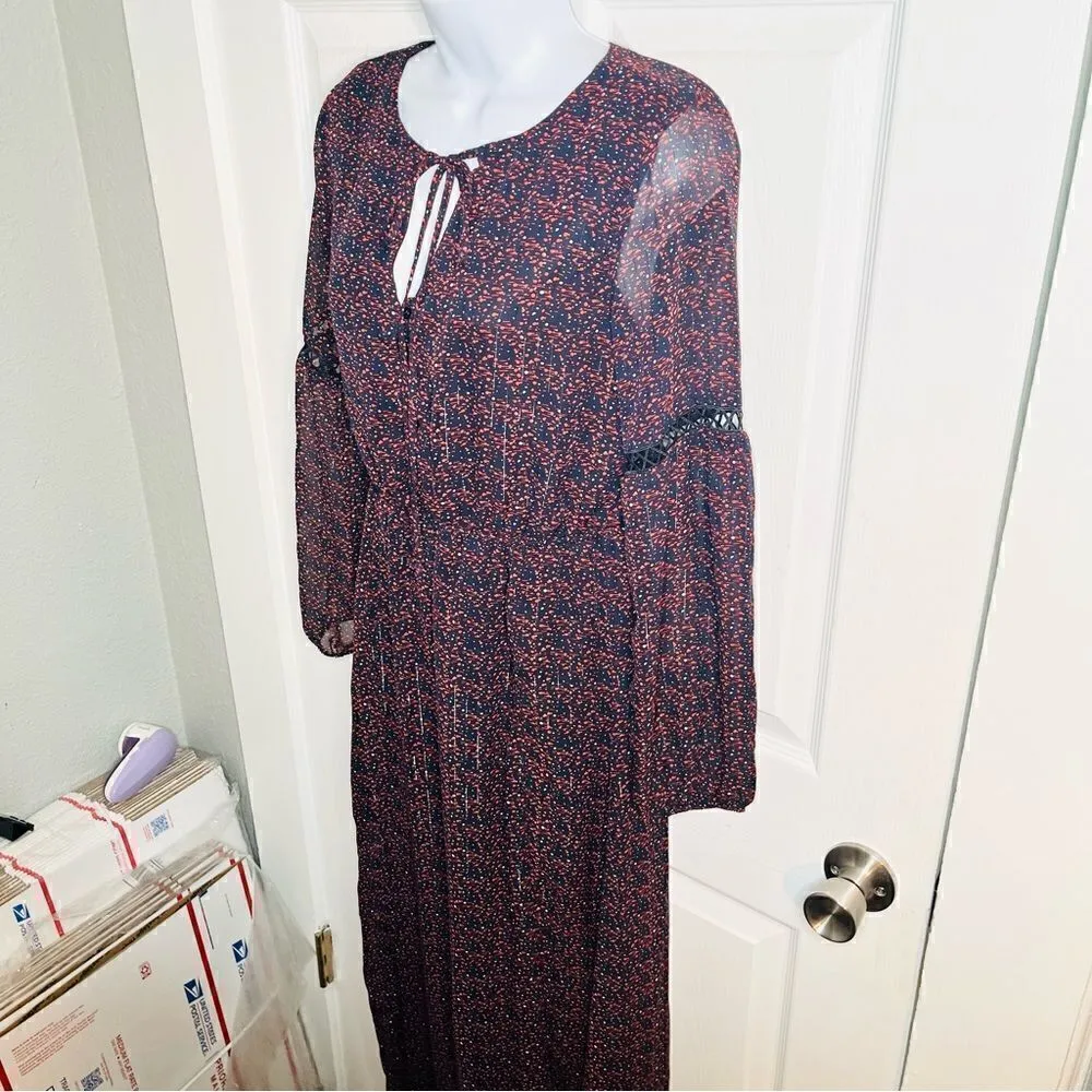 Romeo & Juliet Couture Peasant Sleeve Abstract Dot Print Maxi Dress Navy S - Image 5