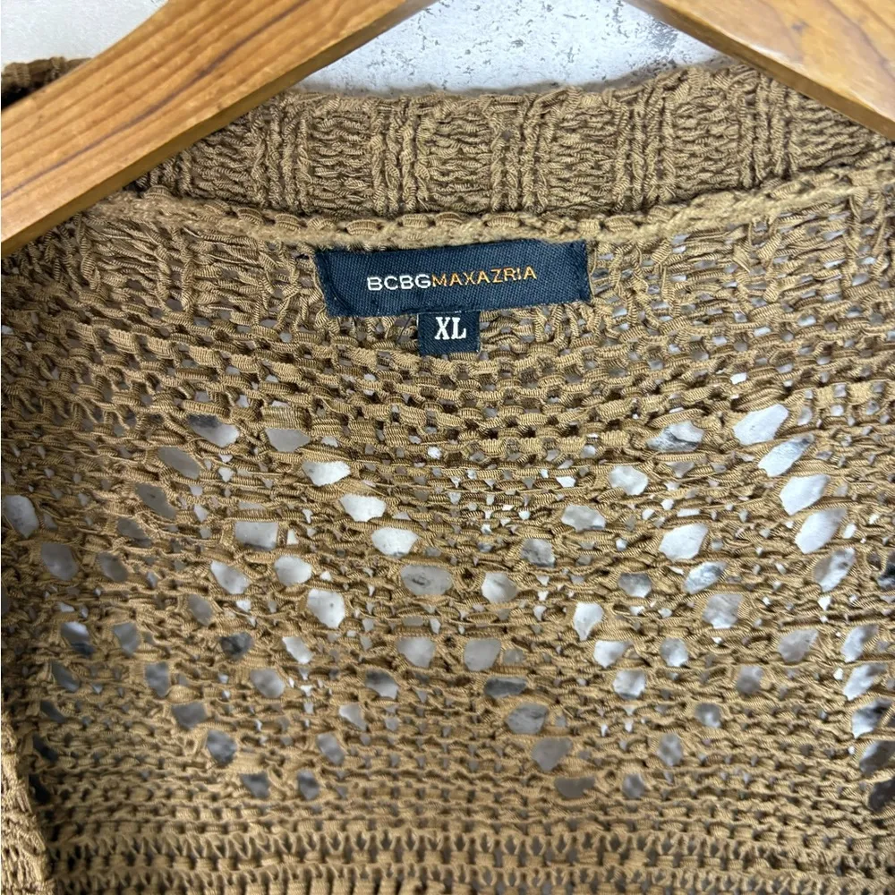 BCBGMaxazria Brown Open Knot Longline Boho Chic Button Cardigan - Image 4