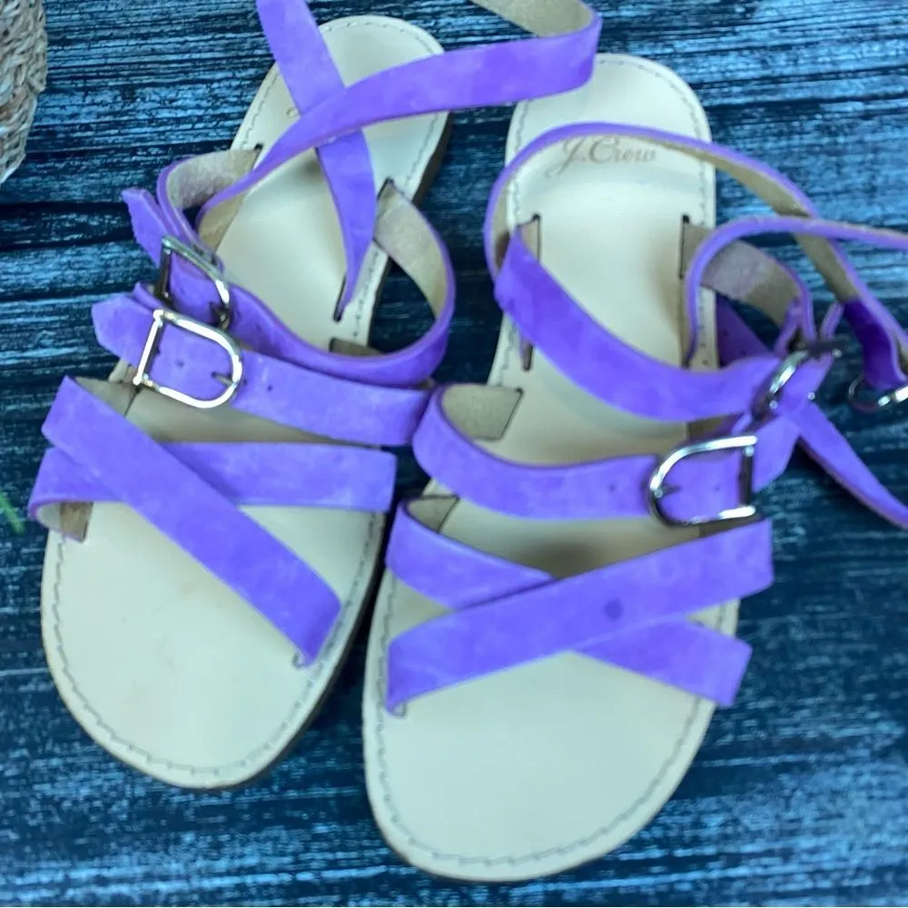 J Crew Purple Suede Leather Strappy Flat Buckle Sandals 6.5 - Image 3