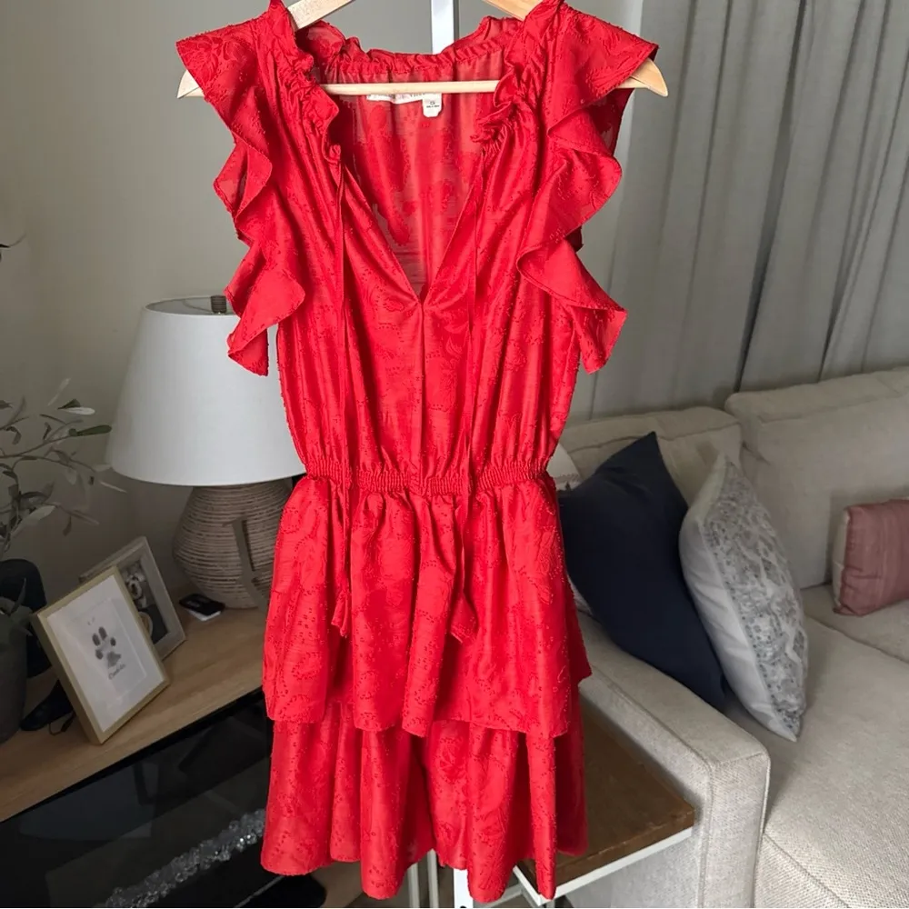 Chelsea & Violet Sleeveless Red Roses Ruffle Jardin Chinoiserie Dress Size S - Image 3