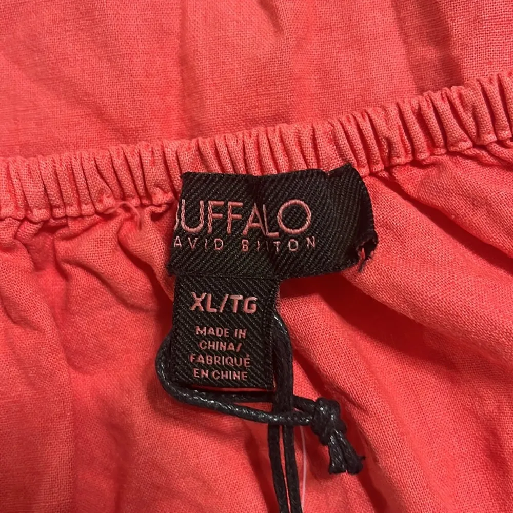 Buffalo David Bitton Blouse Sz XL Off Shoulder Bell Sleeves Linen Coral Cropped - Image 5