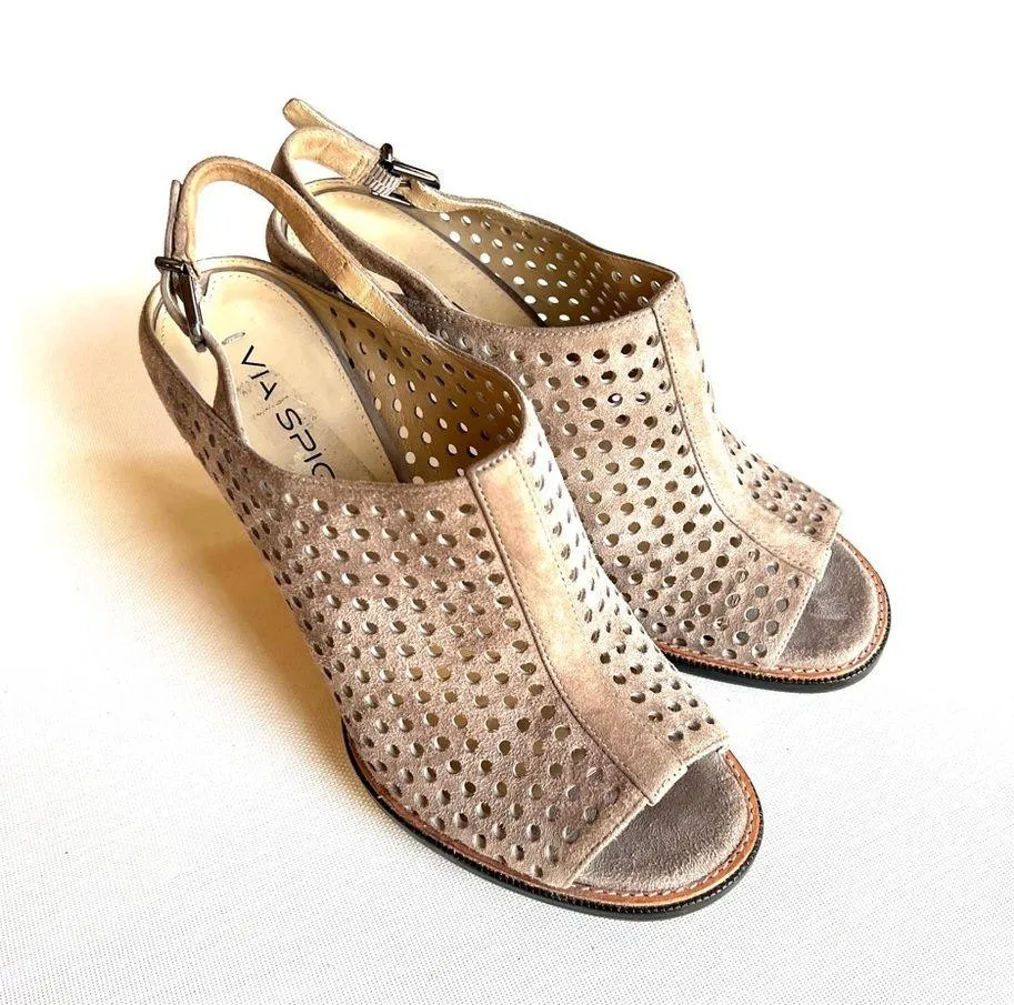 Tasa Suede Peep Toe Perforated Stiletto High Heels - Image 2
