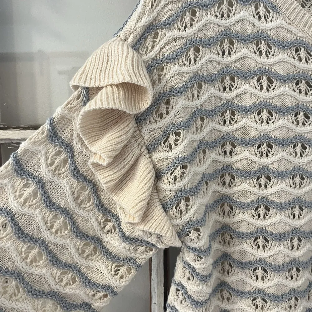 Blu Pepper The Rexford Ruffle Open Knit Sweater Size Small - Image 3