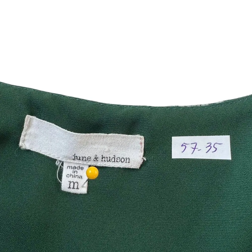 June and Hudson Green Floral Peplum Blouse Women Top Size Medium | 57-35 - Image 3