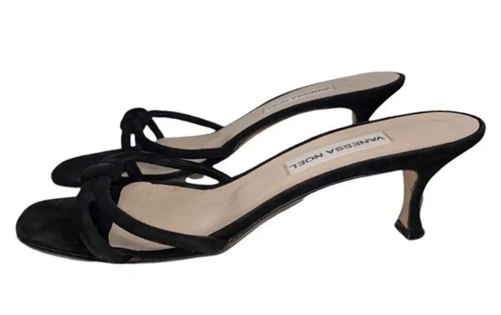 Vanessa Noel Women’s Size 40 10 Black Suede Knotted Open Toe Slides Heels - Image 5
