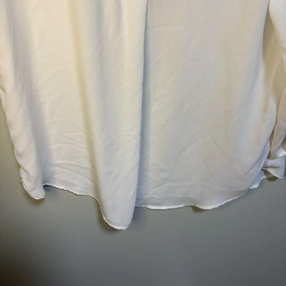 Lush White Semi-sheer 3/4 Sleeve V Neck Blouse Large Feminine Flowy Spring Light - Image 4