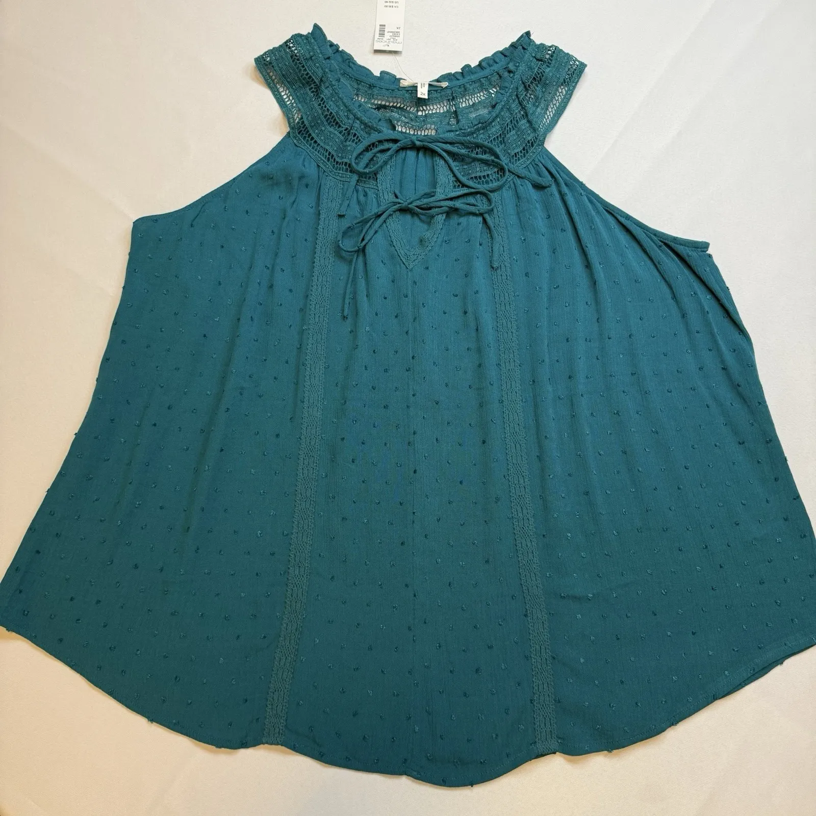 Maurice's Green Sleeveless Blouse Swiss Dot Trendy Ties Top NWT Workwear 2X #‎ - Image 2