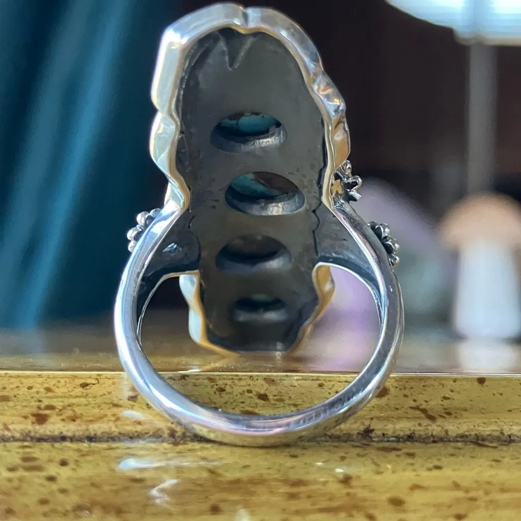 Natural Blue Moon Turquoise Sterling Silver Snake Ring Size 7 - Image 5
