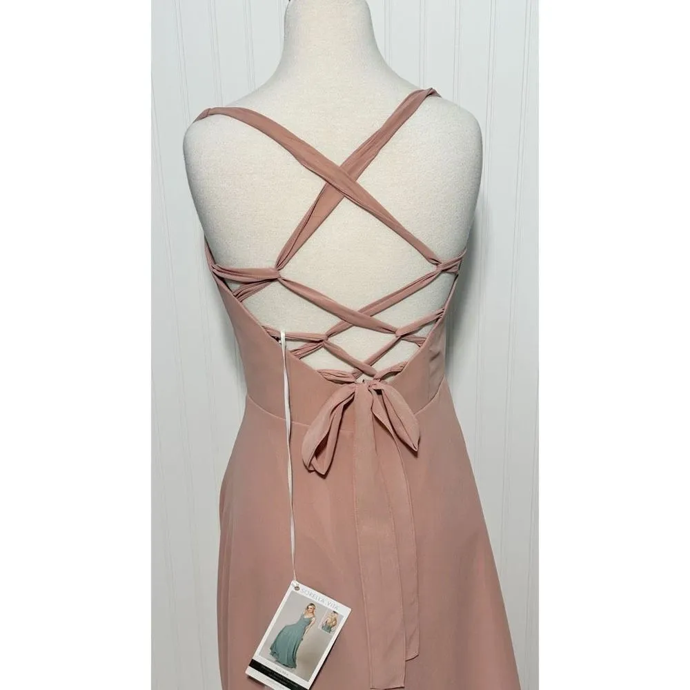 Sorella Vita Classic Lace-Up Back Chiffon Bridesmaid‎ Dress Gown Pink Size 12 - Image 9